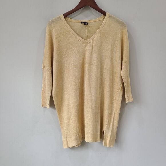 Eileen Fisher Women 100% Linen Sweater Small Yellow Beachy Open Knit Lightweight - Picture 1 of 9